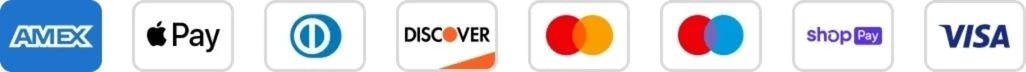 American Express, Apple Pay, Diners Club, Discover, Mastercard, Maestro, Shop Pay, and Visa